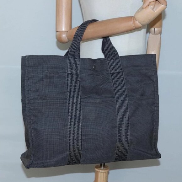 HERMES Her Line MM Hand Bag Canvas Gray Auth - Picture 1 of 16